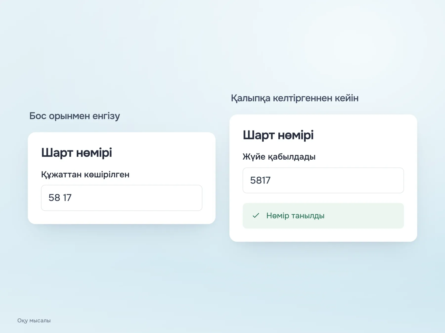 Қалыпқа келтірудің шартты мысалы: жүйе көшірілген «58 17» нөмірін қабылдап, қайта енгізуді талап етпей, маңызы жоқ бос орынды алып тастайды.