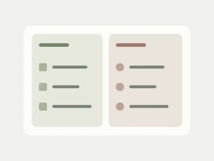 Items in a large menu are arranged into two meaningful groups.