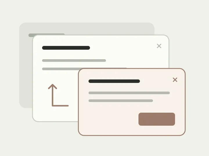 Two nested dialog windows with a route back to the previous step.