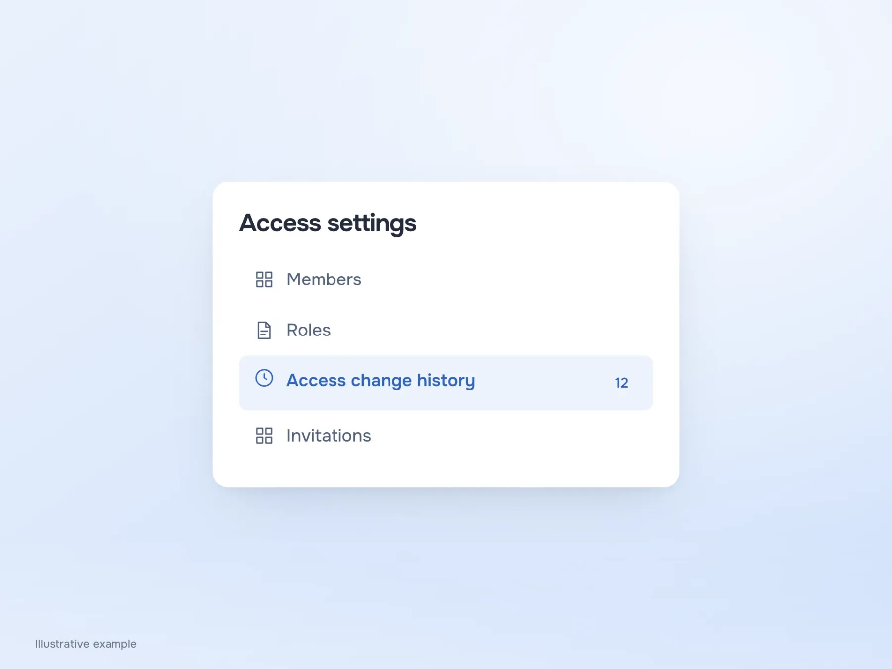 The long Access change history label is not truncated. Its icon and count of 12 retain their positions, while the item grows to fit the text.