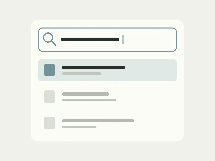 A search field and results with distinguishable document details.