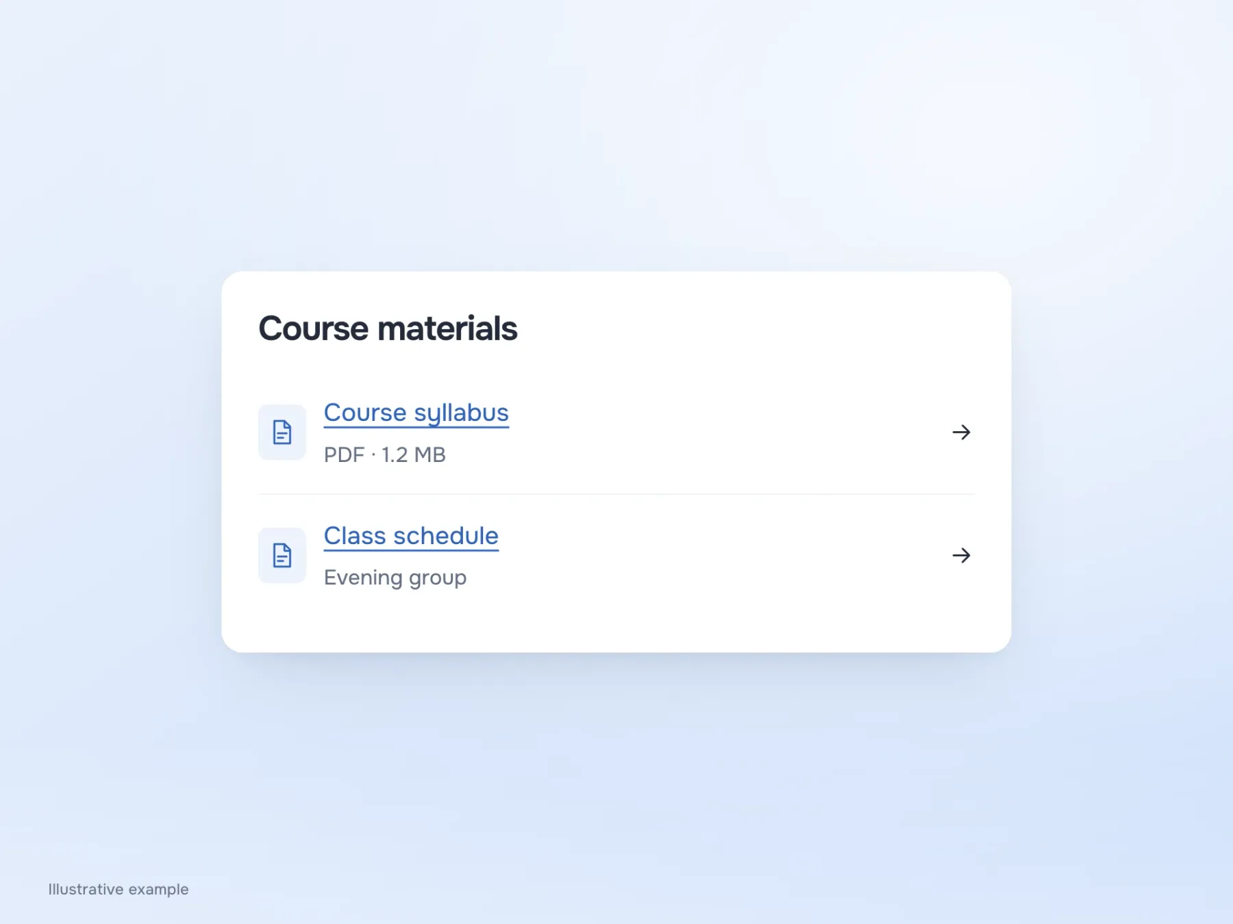 Links name the resources: Course syllabus includes its PDF format and 1.2 MB size, followed by Class schedule. There are no instructions to click.