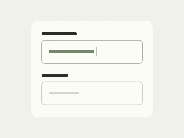 Two form fields with labels outside; the label remains visible when the field is filled.