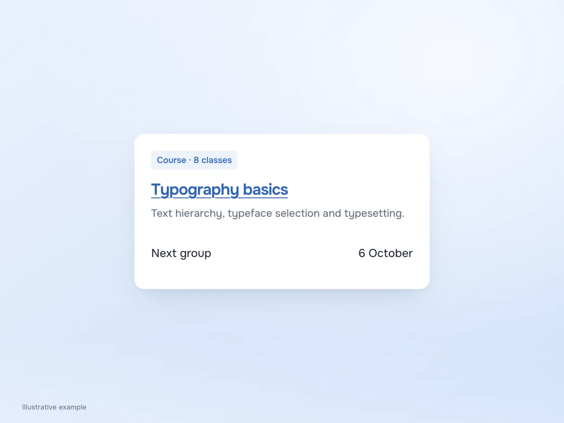 The course card links its descriptive title, Typography basics. There is no redundant Learn more link.