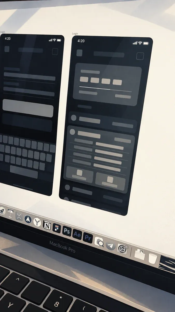 Mobile interface layouts on a laptop screen. The story caption refers to an app for Daryn.online partners.